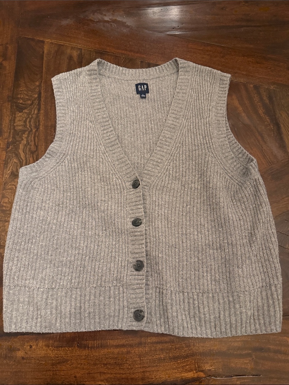 GAP Heather Gray Ribbed V-Neck Button Front Sweater Vest